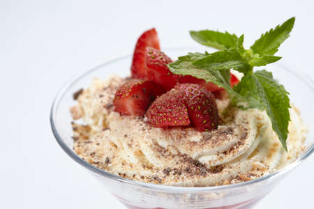 dessert with strawberries and chocolateの写真素材