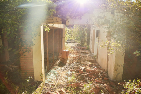 old hut with bamboo roofの写真素材