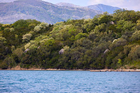 Beautiful aerial panorama view of montenegro coastline with azure sea water.の写真素材