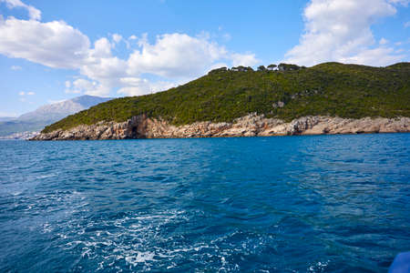 Beautiful aerial panorama view of montenegro coastline with azure sea water.の写真素材