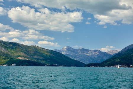 Beautiful aerial panorama view of montenegro coastline with azure sea water.の写真素材