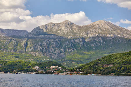 Beautiful aerial panorama view of montenegro coastline with azure sea water.の写真素材