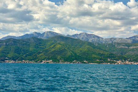Beautiful aerial panorama view of montenegro coastline with azure sea water.の写真素材
