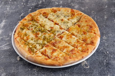 tasty italian pizza on wooden backgroundの写真素材