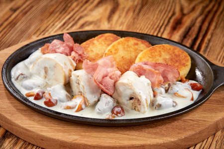 Ukrainian meal recipes, traditional Ukrainian cuisine: cooked meat cutlets with potatoesの写真素材