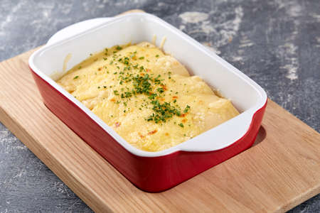 Italian pasta Cannelloni stuffed with meatの写真素材