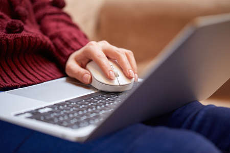 Beautiful woman relaxing at home with notebook