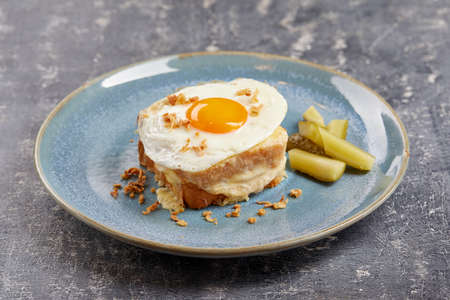 breakfast with fried egg and cheeseの写真素材