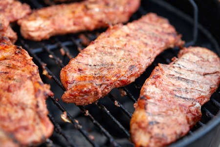 grilled pork on the grillの写真素材
