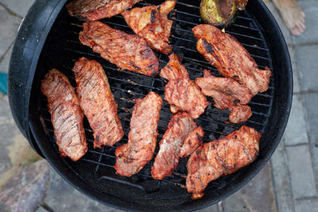 grilled pork on the grillの写真素材