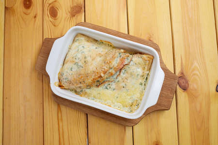 roasted pancakes with cheese and hamの写真素材