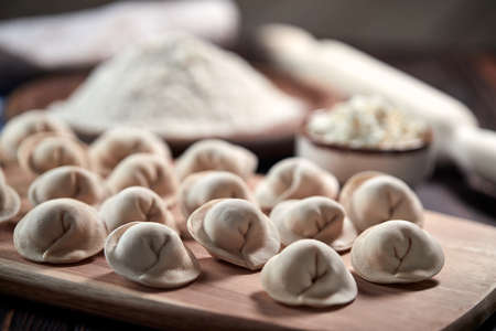raw dumplings with cottage cheeseの写真素材
