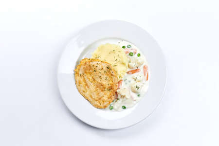 chicken with mashed potatoes and vegetablesの写真素材