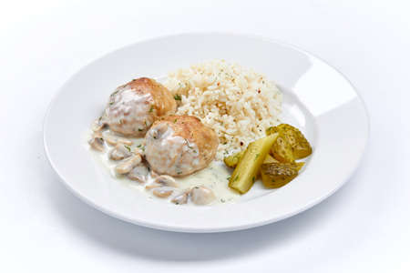 meatballs with rice and sauceの写真素材