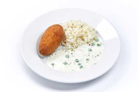 rice with cutlet and sauceの写真素材