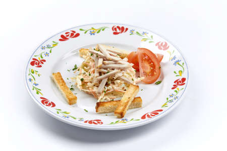 meat salad on the white backgroundの写真素材