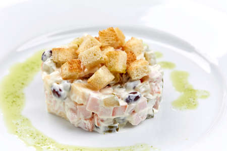 meat salad on the white backgroundの写真素材