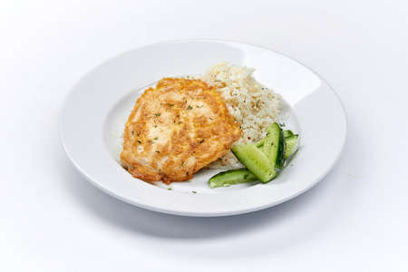 chicken chop with rice and vegetablesの写真素材