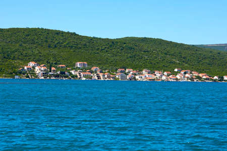 Beautiful aerial panorama view of montenegro coastline with azure sea water.の写真素材