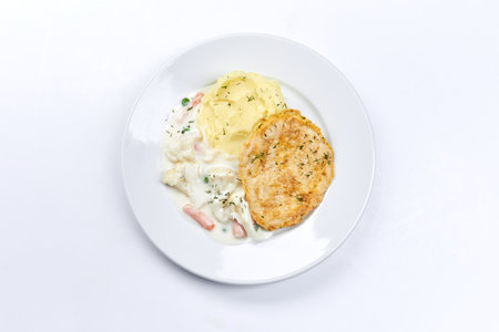 chicken with mashed potatoes and vegetablesの写真素材