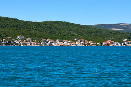 Beautiful aerial panorama view of montenegro coastline with azure sea water.の写真素材
