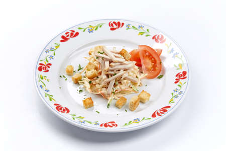 meat salad on the white backgroundの写真素材