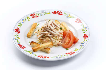 meat salad on the white backgroundの写真素材