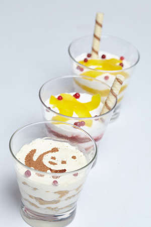 dessert with fruits and creamの写真素材