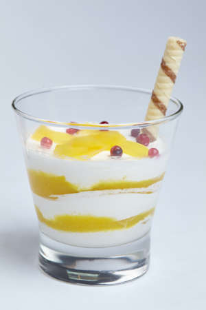 dessert with fruits and creamの写真素材