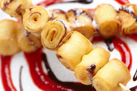 fried sweet rolls with chocolate and jamの写真素材
