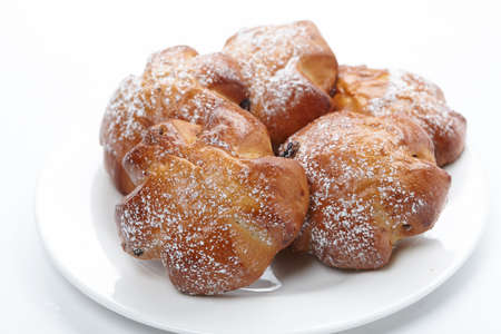 baked sweet buns on the white plateの写真素材