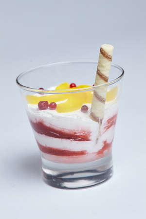 dessert with fruits and creamの写真素材