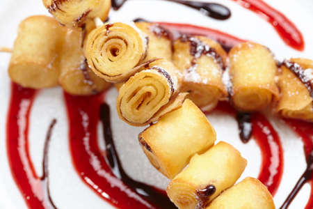 fried sweet rolls with chocolate and jamの写真素材