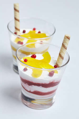 dessert with fruits and creamの写真素材