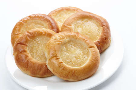 baked sweet buns on the white plateの写真素材
