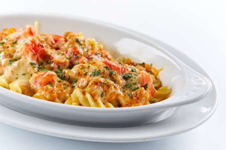 pasta with chicken and vegetablesの写真素材