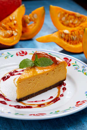 pumpkin pie with whipped creamの写真素材