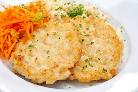 chicken cutlets with fresh saladの写真素材