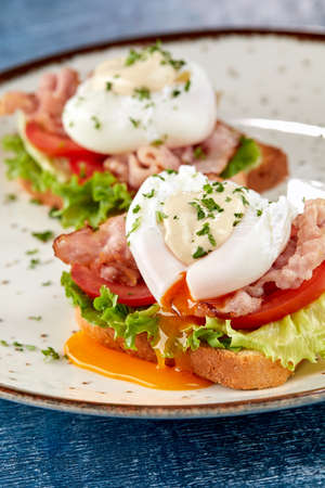 poached eggs on the toastsの写真素材