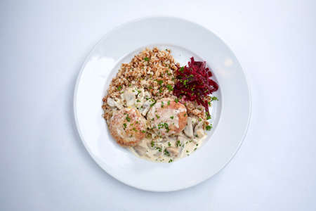 meatballs with buckwheat and creamの写真素材