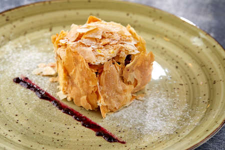 almond dessert with ice creamの写真素材