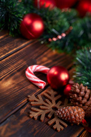 Christmas decoration on the wooden backgroundの写真素材
