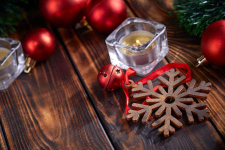 Christmas decoration on the wooden backgroundの写真素材