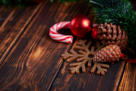 Christmas decoration on the wooden backgroundの写真素材