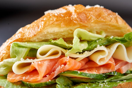 sandwich with bacon, cheee and lettuceの写真素材