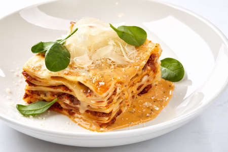 italian lasagna on the white plateの写真素材