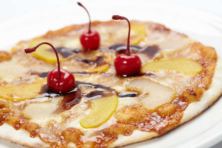 sweet pizza with cherry and chocolateの写真素材