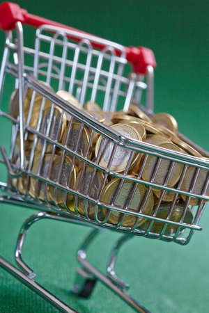 coins in the shopping basketの写真素材