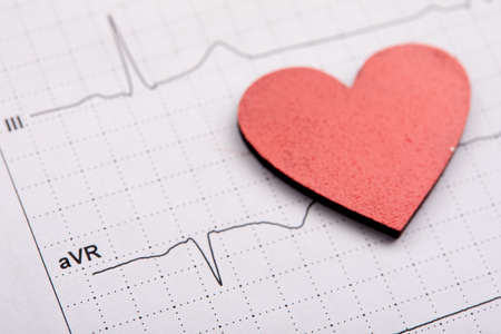 Printed ECG, as background, red heartの写真素材