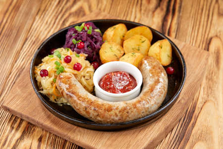sausage with potato and cabbageの写真素材